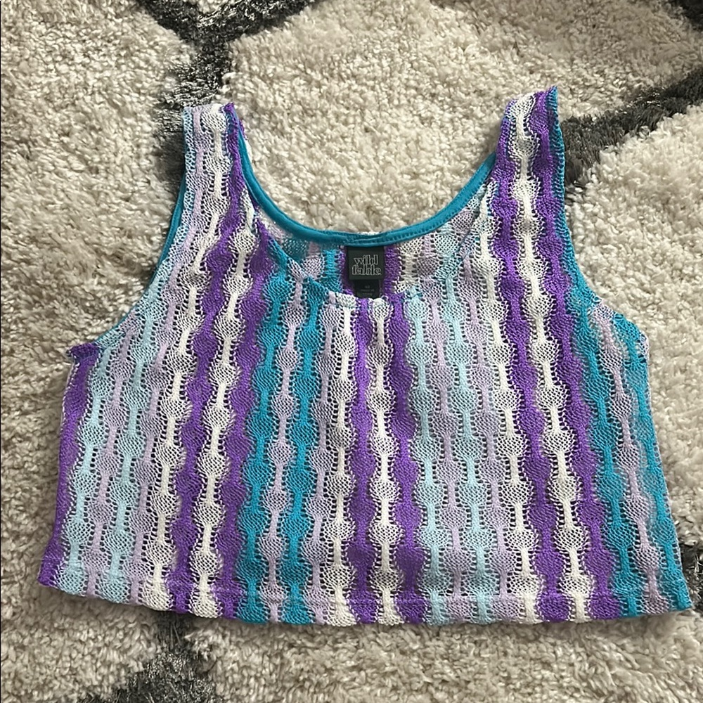 Wild Fable Blue and Purple Ribbed Crop Tank Top